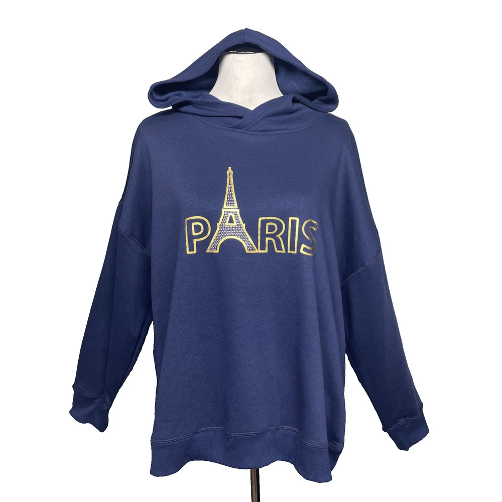 The Sweatshirt Project Womens XL Navy Blue Paris Pullover Hoodie Eiffel Tower